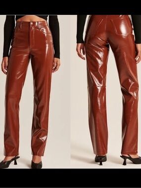 Abercrombie & Fitch The 90s Straight Ultra High Rise Faux Leather Brown Pants 6L